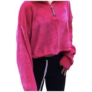 Urban Outfitters Soft Fluffy Fuschia Pink Cropped Pullover Sweater Jacket Size M